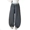 Calça Pegajosa de Arroz Cinza Escuro para Meninas Primavera e Outono 2026 Nova Cintura Alta Casual Solta Estilo Preguiçoso Esportiva Perna Larga Calça Cimitarra
