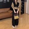 24879 Da Ai Mei Yi Yuan Otoño 2026 Nuevo Estilo Coreano Camisa Casual Chaleco Pantalones de Pierna Ancha de Cintura Alta Adelgazante Conjunto para Mujer