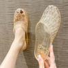 Verano Nuevo Sandalias y Pantuflas Baotou Transparentes de Suela Plana para Exterior Antideslizantes Zapatos de Agujeros Huecos Estudiante Cristal Medias Pantuflas para Mujer