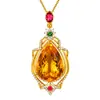 Collar con colgante de venta caliente en vivo partícula grande 16.50 quilates colgante de citrino brasileño de imitación botella de agua colgante de diamante amarillo