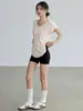 Conjunto deportivo holgado adelgazante para mujer, top de manga corta de secado rápido para entrenamiento de running de verano, cubierta para Pilates