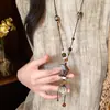Colar Pingente Estrela e Lua com Contas de Madeira Personalizado Estilo Étnico Retrô Corrente para Clavícula Joia Versátil Fashion