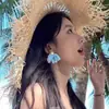 Atmósfera Costera Azul Super Hada Pendientes de Gasa Diseño de Pendientes Florales de Nicho Pendientes Elegantes de Gama Alta Suaves para Vacaciones