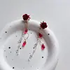 Aretes de Terciopelo Rojo Rosa para Mujer, Aretes de Gota de Agua de Nicho Atmosféricos y Lujosos