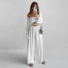 2026 Europeu e Americano Transfronteiriço Outono e Inverno Camisola Branca Lingerie Amarração Pijama Conjunto de Três Peças Manga Longa Calça Longa Roupa de Dormir Feminina