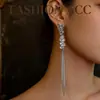 Pendientes de Clip con Borlas Cuadradas de Circonita Europeos y Americanos Transfronterizos, Pendientes Elegantes y Versátiles Estilo Ins, Pendientes de Lujo Ligero de Gama Alta al por Mayor