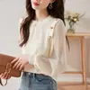 Blusa de Renda com Gaze e Chiffon para Mulheres, Novo Estilo Outono Primavera 2026, Top Solto Versátil, Camisa Básica Feminina