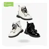 Botas de Couro Snafy para Meninas Outono e Inverno Novas 2025 Forradas com Lã Quentes Estilo Princesa para Bebês Botas Curtas Modernas Botas