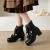 Botines Princesa Lolita Botas Martin Lazo de Encaje Tacón Grueso Punta Redonda Impermeables Botas Nuevas para Mujer