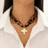 Collar con Estampado de Leopardo y Cinta Retro Colgante de Cruz Estrella de Mar Luna Corazón Lazo Collar Colgante Femenino Dulce Fresco Chica Caliente