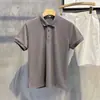 Polo Secagem Rápida Seda de Gelo Novo Estilo Tricotado com Costela Brilho de Seda Camisa Polo de Seda de Gelo Manga Curta Tendência Verão Top Camiseta Masculina