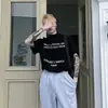 Camiseta de Marca Trendy para Hombre con Estampado de Letra, Corte Holgado, Mangas Cortas, Cuello Medio Alto, Camiseta de Media Manga