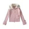 Chaqueta de Punto con Cuello de Piel Estilo Retro Americano 2025 Otoño e Invierno Nuevo Grueso Corto Cardigan con Doble Cremallera