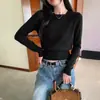 Suéter de Punto de Manga Larga de Color Sólido con Cuello Redondo Estilo Coreano para Mujer Andy Terciopelo Otoño/Invierno Ajuste Delgado Capa Base Top Casual Versátil