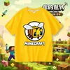 Camiseta infantil de manga corta de Minecraft con diseños pixelados de abeja, lobo y Enderman, top de verano 100% algodón para niños
