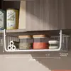Prateleira de armazenamento para porta de armário inferior de cozinha, cesta suspensa, prateleira de armazenamento em camadas, organizador de papel toalha e filme plástico
