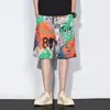 Shorts de Playa de Moda para Hombre Verano Casual Sueltos Florales Resistentes al Agua Tela de Hielo Fina Secado Rápido Largo hasta la Rodilla
