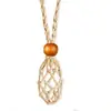 Collar Tejido con Colgante de Malla de Piedra Temu Transfronterizo Bolsillo de Malla Telescópico Ajustable Colgante de Malla Tejido a Mano con Cuentas de Madera