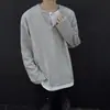 Camiseta Falsa de Dos Piezas de Manga Larga para Hombre, Nuevo Estilo Primavera y Otoño, Capa Base Delgada de Color Sólido, Top de Corte Holgado