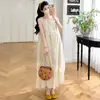 2026 Novo Vestido de Verão para Maternidade Estilo Coreano Vestido de Chiffon Costurado Falso Duas Peças Vestido Longo de Maternidade