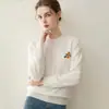 Suéter 100% Cachemir para Mujer Otoño/Invierno 2026, Cuello Semi Alto, Diseño de Caqui Bordado, Top de Punto Base