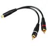 Cabo RCA Duplo 1RCA para 2RCA Banhado a Ouro Cabo de Áudio 1 Fêmea para 2 Machos 0,3m Cabo de Áudio e Vídeo Cabo RCA Dois em Um