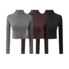 Estilo Puro Deseo Sexy Cuello Alto Cintura Alta Corto Manga Larga Camiseta Otoño Nueva Moda Corte Ajustado Color Sólido Top Básico Mujer