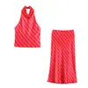 Moda Femenina Verano 2026 Estilo Europeo y Americano Nuevo Top Sexy de Cuello Halter y Falda 7088399