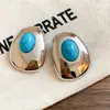 Brincos Ovais de Resina Geométrica com Agulha Prateada Vintage Estilo Francês, Brincos Exquisitos de Luxo Leve de Alta Qualidade com Senso de Design para Mulheres