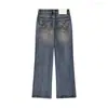 Jeans Originales de Exportación Coreana GL*Y de Tiro Bajo Azul Lavado Pierna Recta Stock Limitado Precio Especial Liquidación