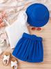 Ropa para Niños Baoxin Transfronteriza Nuevo Verano Conjunto de Tops con Tirantes de Hombro Asimétrico para Niñas Pequeñas y Medianas + Pantalones Cortos con Cinturón + Sombrero