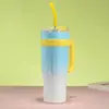 Taza de hielo de dibujos animados con asa de 40 oz, taza aislada de acero inoxidable 304 de gran capacidad con pajilla, vaso de agua para coche