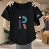 Comercio exterior transfronterizo~Artículos de marca con exceso de stock a los que se les han quitado las etiquetas, devueltos de grandes almacenes, tops irregulares versátiles casuales de manga corta para comercio exterior, camisetas para mujer