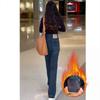 Pantalones vaqueros vintage de pierna ancha y gruesos con forro polar para mujer, nuevos pantalones holgados, adelgazantes, de cintura alta, rectos y estrechos, otoño e invierno 2024