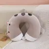 Almohada de espuma viscoelástica en forma de U con dibujos animados, almohada para el cuello del coche, almohada de felpa bonita para la siesta, almohada de viaje portátil