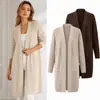 Cardigan de tricô com nervuras de veludo Andy estilo europeu e americano para mulheres, temu, Cardigan Duster de gola V sem botões, casaco de frente aberta