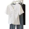 Camiseta Juvenil de Manga Corta Estilo Francés Talla Grande para Mujer, Top Veraniego con Cuello en V Fruncido que Oculta el Vientre y Te Hace Ver Más Delgada