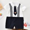 Macacão estilo britânico para bebês, vestido de faculdade para meninos e meninas, manga curta, verão, cavalheiro, escalada, atacado fino