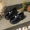 Sapatos de Couro com Solado Grosso Estilo Britânico para Mulheres 2026 Primavera Novos Pretos Retrô Salto Bloco Sapatos Mary Jane Bico Redondo Mocassins