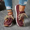Mocasines de Lona con Cuentas Estilo Étnico Transfronterizos para Mujer Otoño Nuevo Comercio Exterior Talla Grande con Cordones Delanteros Zapatos Tipo Beanie Venta al por Mayor