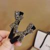Pinza para el pelo con lazo negro y diamantes de imitación, pinza lateral para flequillo roto, pinza de una palabra, accesorios para el cabello, horquilla con pinza superior para mujer