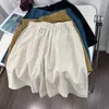 Pantalones Cortos Cargo Ligeros Transpirables de Algodón Tencel Color Blanco Crudo para Mujer Verano Cintura Alta Línea A Pierna Ancha Holgados Casuales de Longitud Media