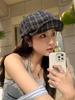 Gorra de repartidor delgada y transpirable a cuadros verdes estilo coreano para mujer, verano, retro, arte, edición grande, muestra la cara pequeña, octogonal, sombrero de pintor