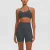 Conjunto Deportivo Cruzado Nuevo Fino de Tirantes Halter Espalda Descubierta Shorts de Cintura Alta de Secado Rápido Levanta Glúteos Fitness Yoga