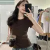 Camiseta de Manga Corta Retro Europea y Americana de Moda, 40 Hilos de Algodón Puro para Mujer, Verano, Ajuste Delgado, Deportiva Casual Versátil, Hombro Normal Top Ins