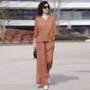 Conjunto Emagrecedor Feminino 2026 Novo Verão Casual Estilo Coreano Mãe de Meia-Idade Conjunto de Duas Peças com Blusa de Manga Curta e Calça de Perna Larga