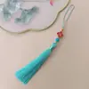 Guanshan Yue 12CM Borla Trébol de Cuatro Hojas Fu Zi Suzi Turquesa Imitación Abanico Colgante para Oreja Hanfu Cheongsam Bolsita Joyería
