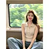 Camisola de Punto Estilo Coreano con Cuello Polo para Mujer, Capa Base de Alto Nivel Camiseta sin Mangas Prendas de Abrigo Suéter