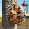 Casa de pájaros de madera maciza superventas transfronteriza, nido de pájaro de madera creativo de tres compartimentos, comedero de pájaros para exteriores, decoración de nido de colibrí estilo pastoral