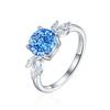 Comércio exterior quente 925 prata esterlina 2ct chama flor de gelo anel de corte feminino avançado europeu e americano 8*8 cor tesouro alto anel de diamante de carbono